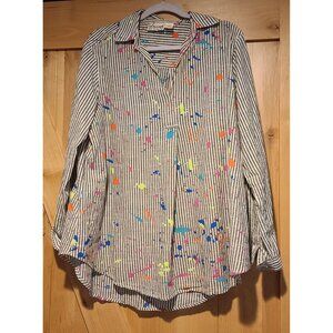 Vincente Womens Size L Paint Spatter Stripe Tunic Shirt Arsty